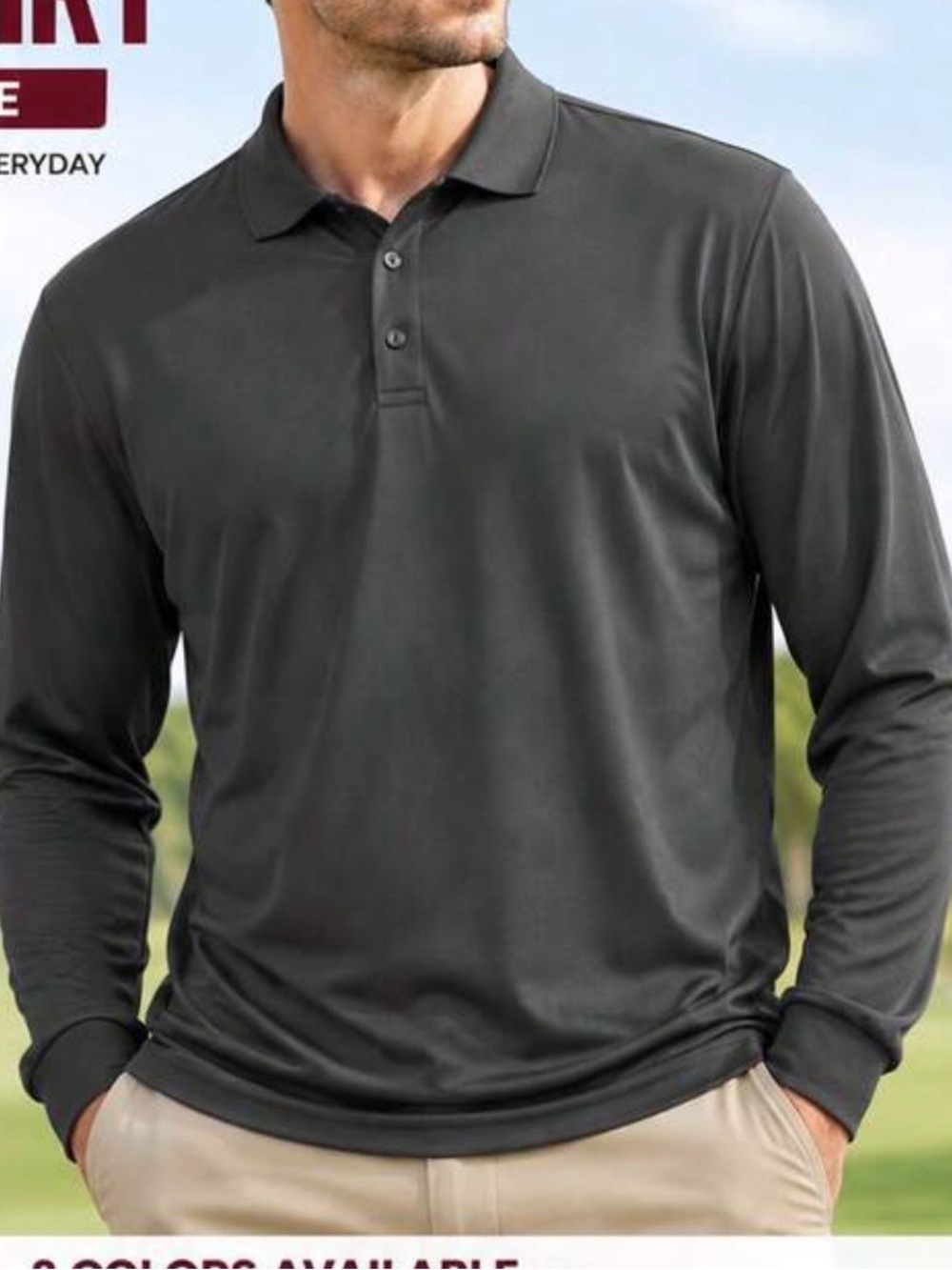 Long-Sleeve Polo Shirt - Charcoal